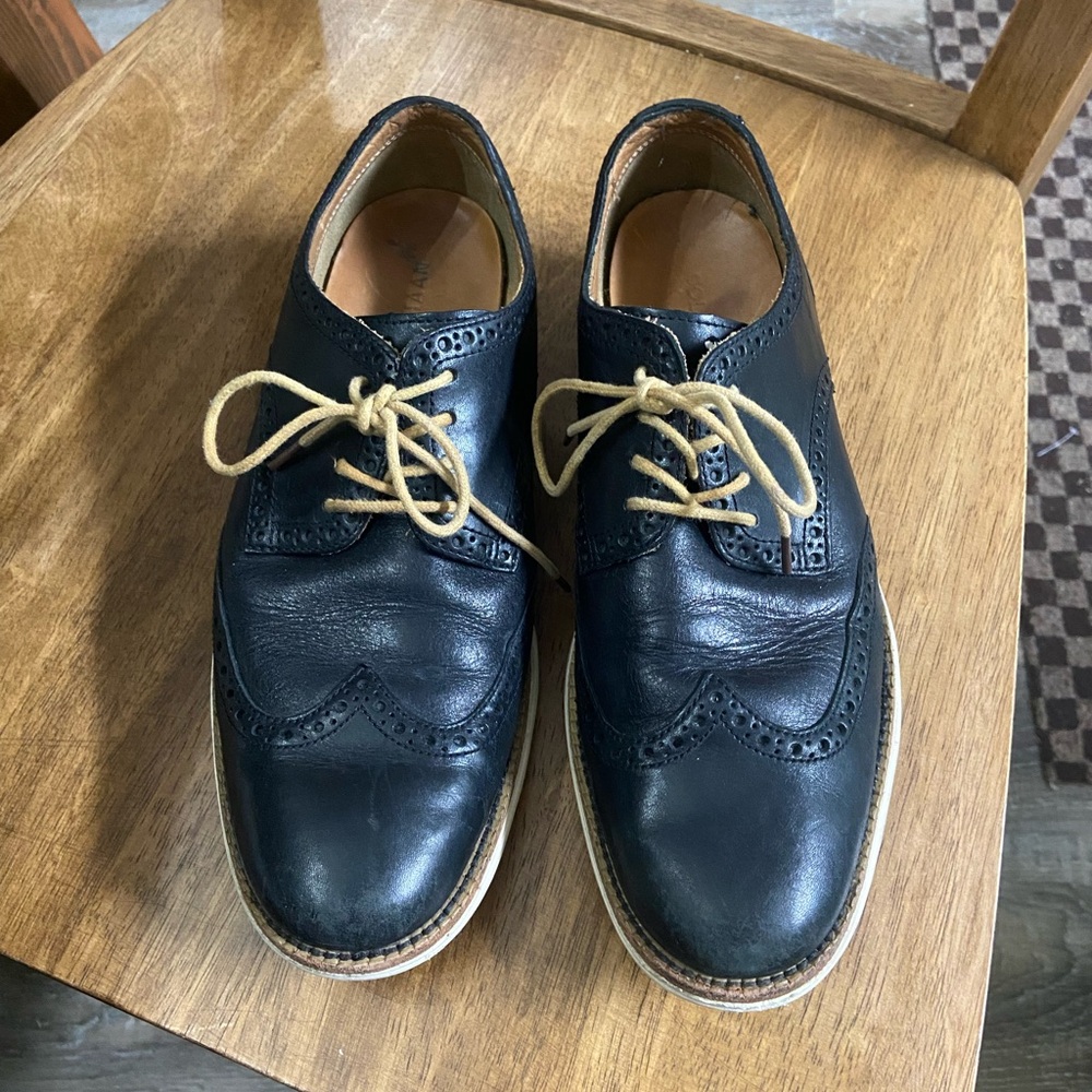 Cole Haan Black Leather Oxfords with Tan Laces